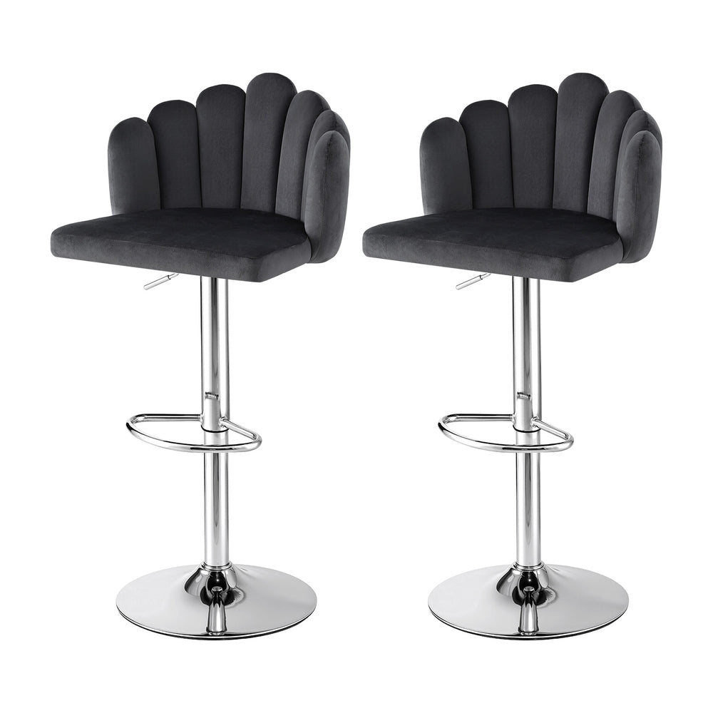 Artiss Bar Stool X2 Kitchen Dining Counter Gaslift Chair Adjustable Velvet Grey-Furniture > Bar Stools &amp; Chairs > Table &amp; Bar Stools-PEROZ Accessories