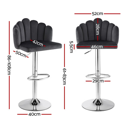 Artiss Bar Stool X2 Kitchen Dining Counter Gaslift Chair Adjustable Velvet Grey-Furniture > Bar Stools &amp; Chairs > Table &amp; Bar Stools-PEROZ Accessories