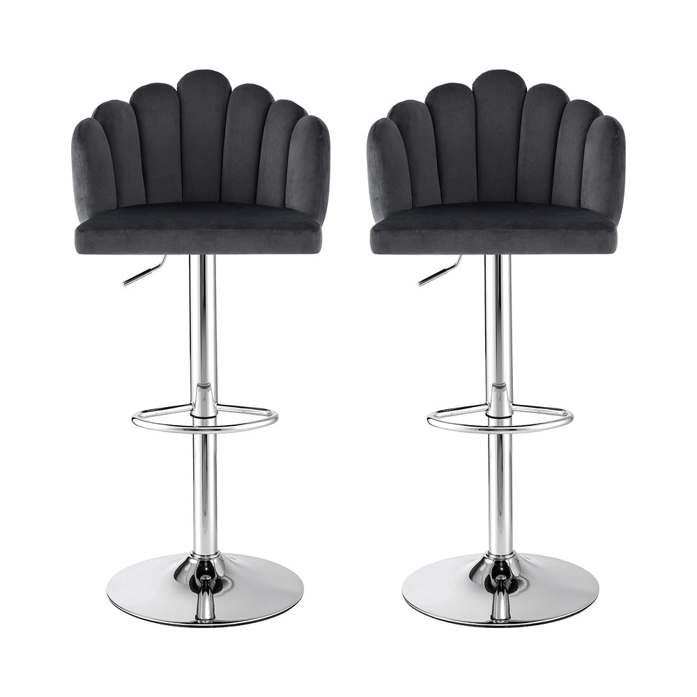 Artiss Bar Stool X2 Kitchen Dining Counter Gaslift Chair Adjustable Velvet Grey-Furniture > Bar Stools &amp; Chairs > Table &amp; Bar Stools-PEROZ Accessories