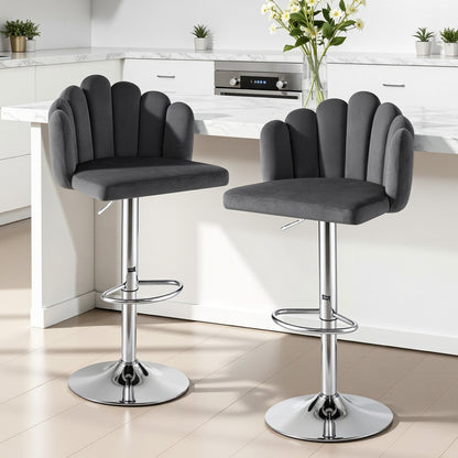 Artiss Bar Stool X2 Kitchen Dining Counter Gaslift Chair Adjustable Velvet Grey-Furniture > Bar Stools &amp; Chairs > Table &amp; Bar Stools-PEROZ Accessories