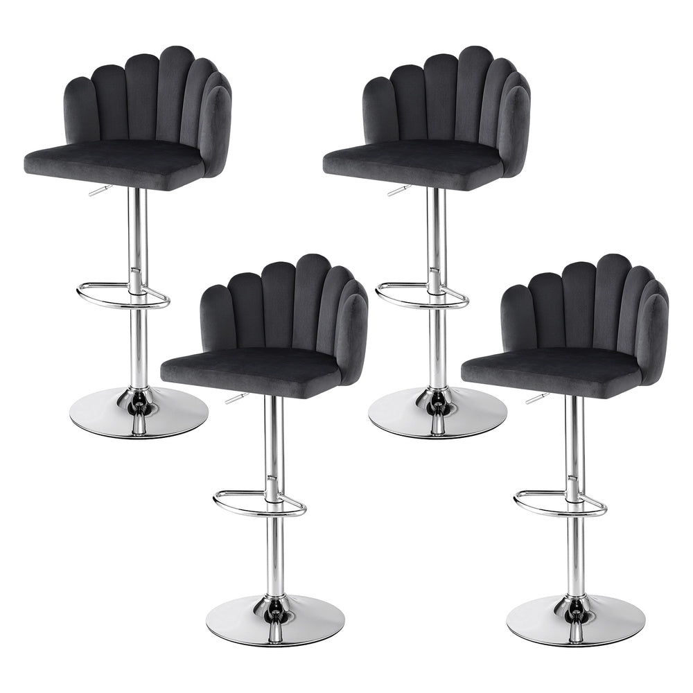 Artiss Bar Stool X4 Kitchen Dining Counter Gaslift Chair Adjustable Velvet Grey-Furniture > Bar Stools &amp; Chairs > Table &amp; Bar Stools-PEROZ Accessories