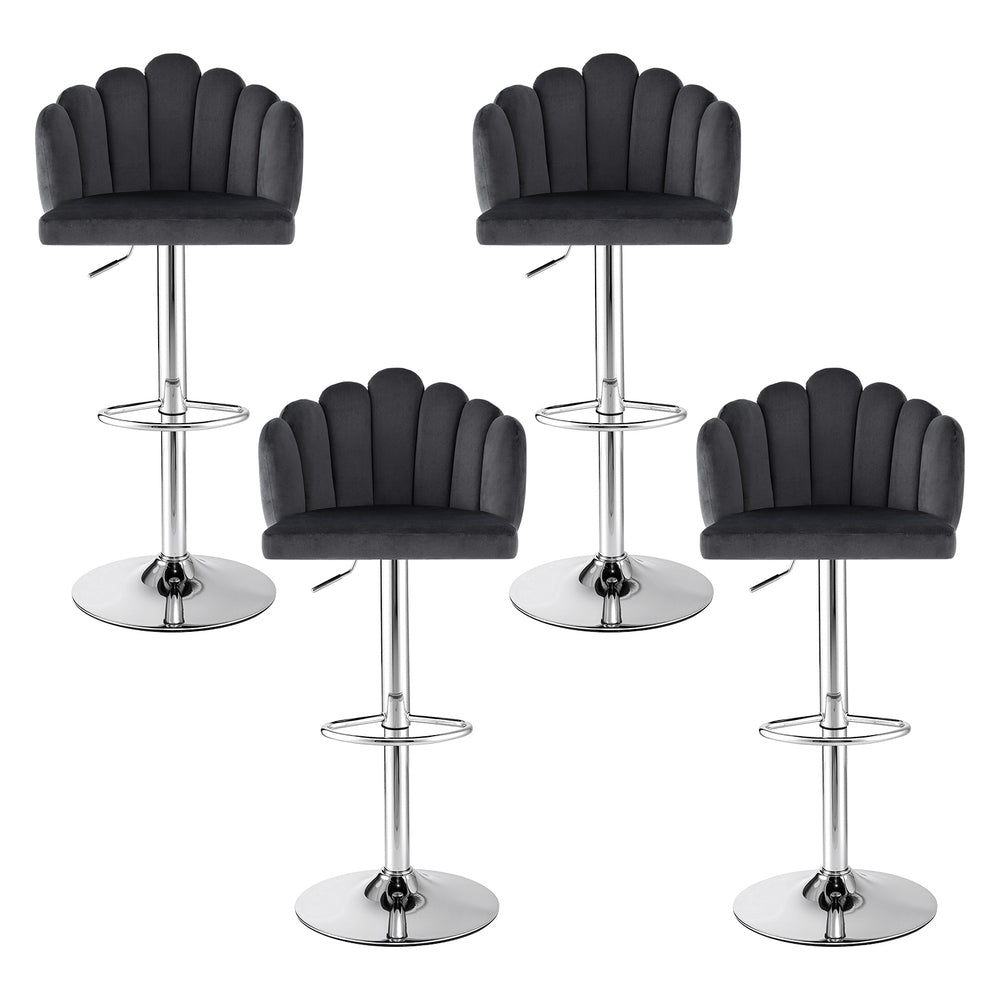 Artiss Bar Stool X4 Kitchen Dining Counter Gaslift Chair Adjustable Velvet Grey-Furniture > Bar Stools &amp; Chairs > Table &amp; Bar Stools-PEROZ Accessories