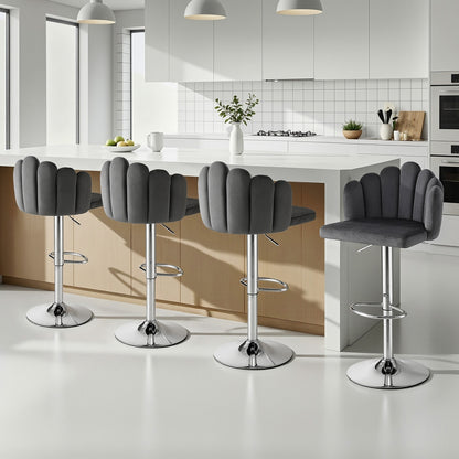 Artiss Bar Stool X4 Kitchen Dining Counter Gaslift Chair Adjustable Velvet Grey-Furniture > Bar Stools &amp; Chairs > Table &amp; Bar Stools-PEROZ Accessories