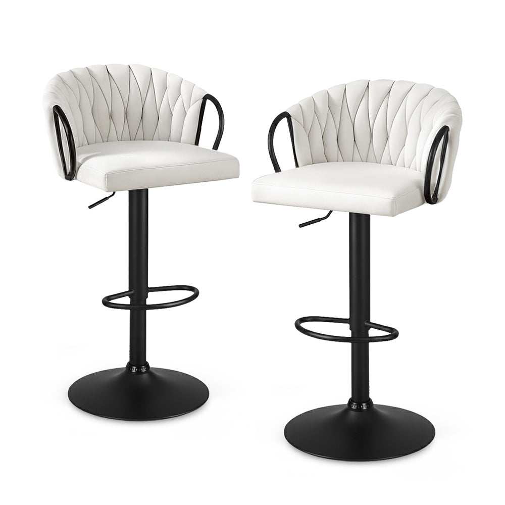 Artiss Bar Stool x2 Kitchen Dining Chair Counter Gaslift Woven Velvet Ivory-Furniture > Bar Stools &amp; Chairs > Table &amp; Bar Stools-PEROZ Accessories