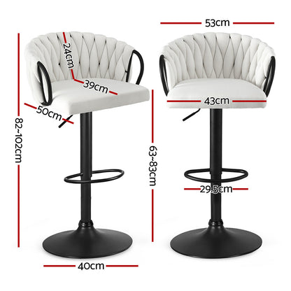 Artiss Bar Stool x2 Kitchen Dining Chair Counter Gaslift Woven Velvet Ivory-Furniture > Bar Stools &amp; Chairs > Table &amp; Bar Stools-PEROZ Accessories