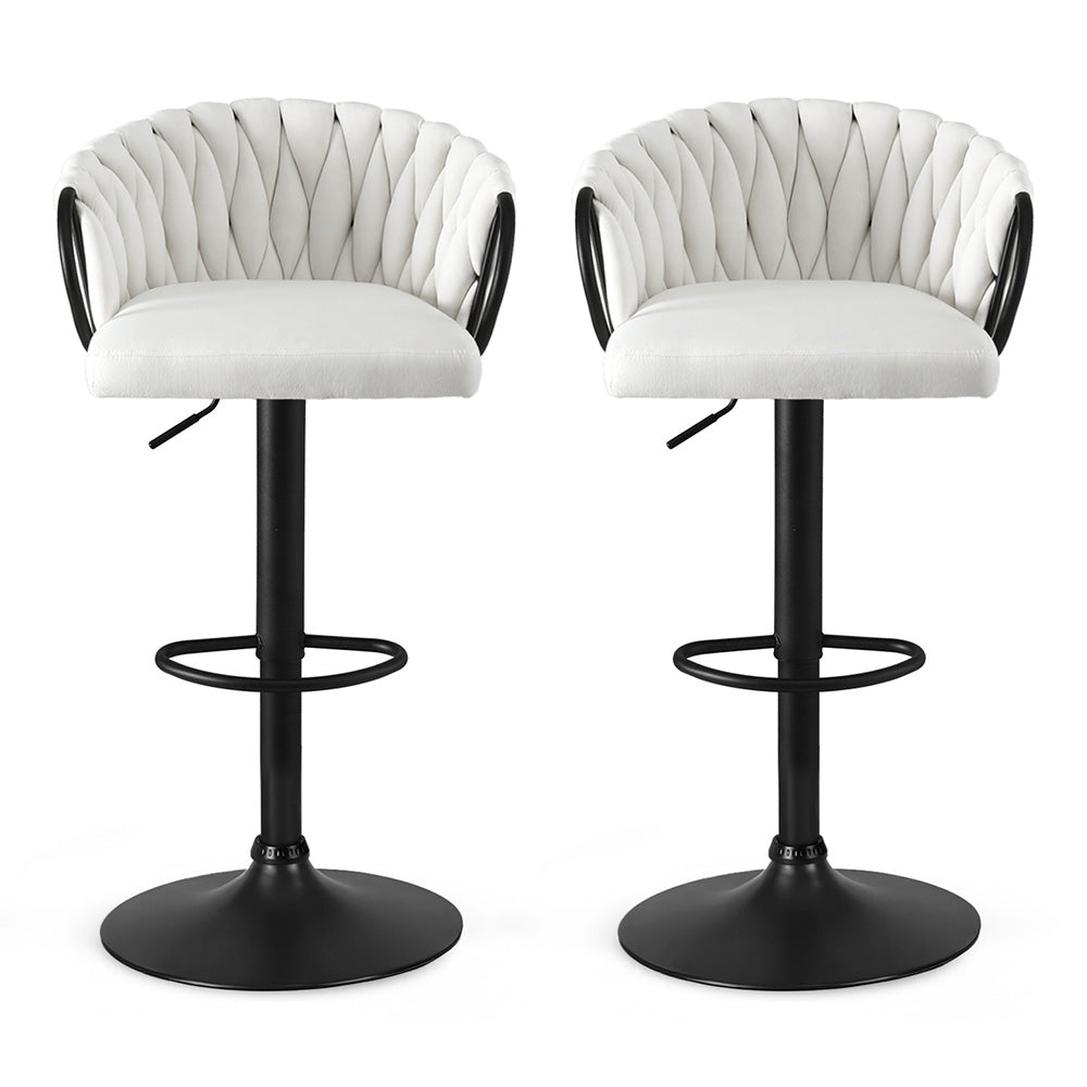 Artiss Bar Stool x2 Kitchen Dining Chair Counter Gaslift Woven Velvet Ivory-Furniture > Bar Stools &amp; Chairs > Table &amp; Bar Stools-PEROZ Accessories