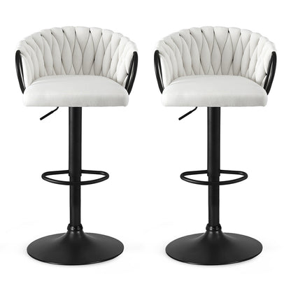 Artiss Bar Stool x2 Kitchen Dining Chair Counter Gaslift Woven Velvet Ivory-Furniture > Bar Stools &amp; Chairs > Table &amp; Bar Stools-PEROZ Accessories