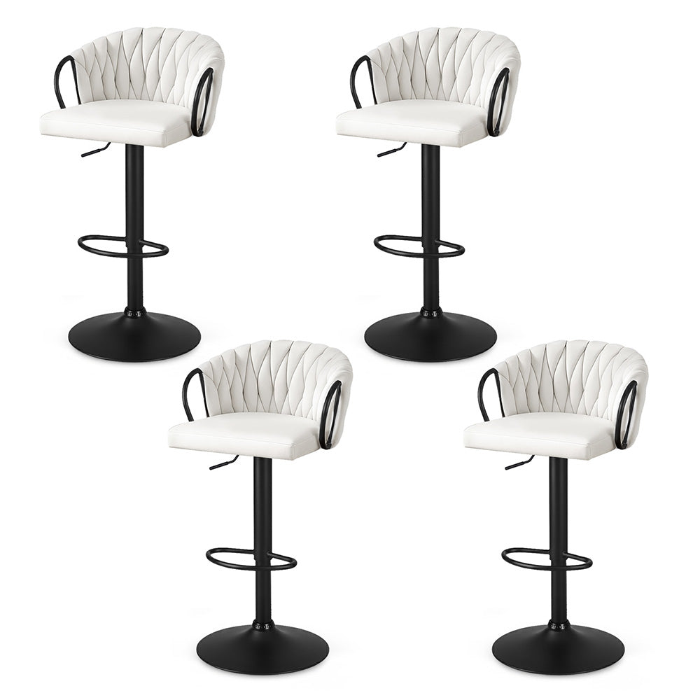 Artiss Bar Stool x4 Kitchen Dining Chair Counter Gaslift Woven Velvet Ivory-Furniture > Bar Stools &amp; Chairs > Table &amp; Bar Stools-PEROZ Accessories