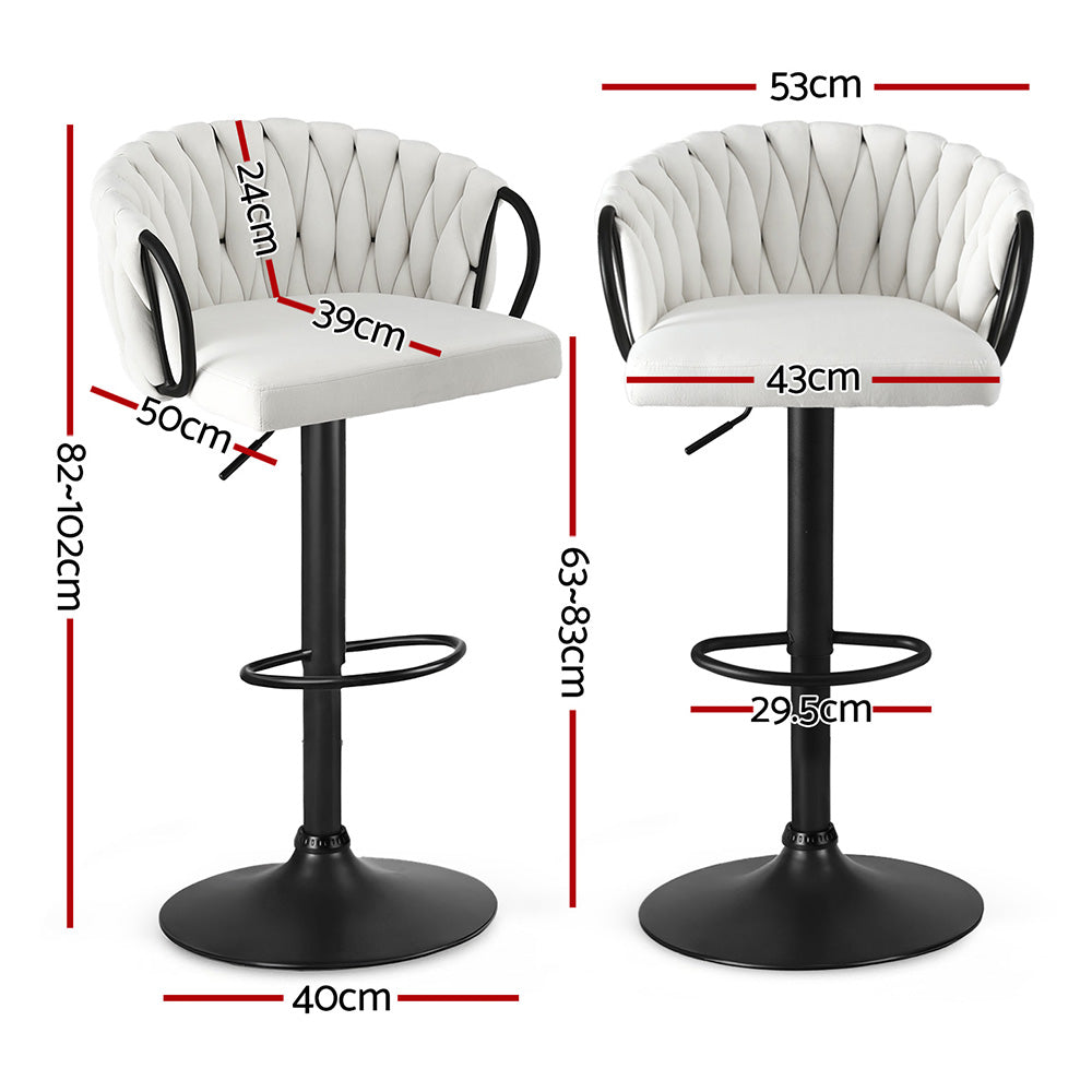 Artiss Bar Stool x4 Kitchen Dining Chair Counter Gaslift Woven Velvet Ivory-Furniture > Bar Stools &amp; Chairs > Table &amp; Bar Stools-PEROZ Accessories
