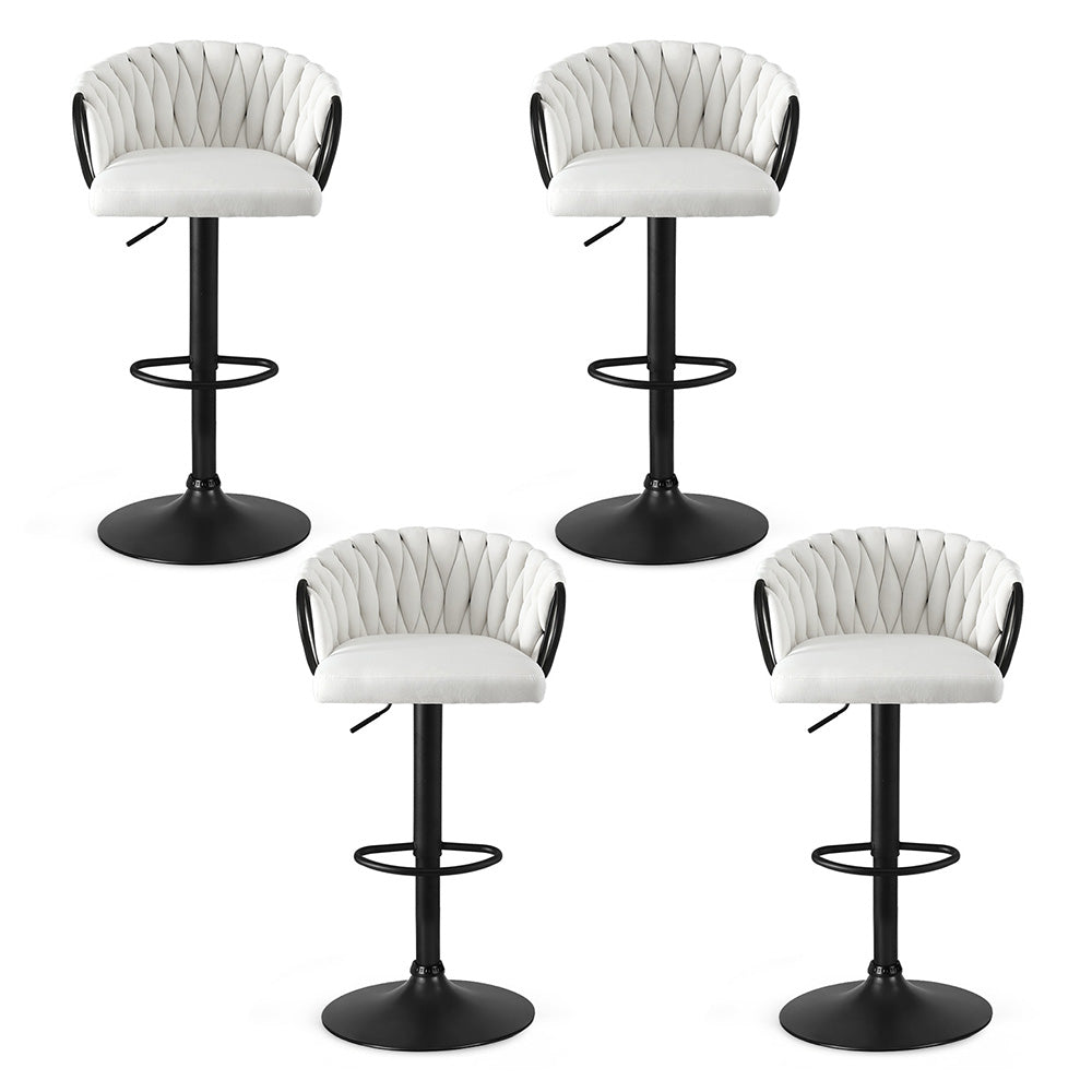 Artiss Bar Stool x4 Kitchen Dining Chair Counter Gaslift Woven Velvet Ivory-Furniture > Bar Stools &amp; Chairs > Table &amp; Bar Stools-PEROZ Accessories
