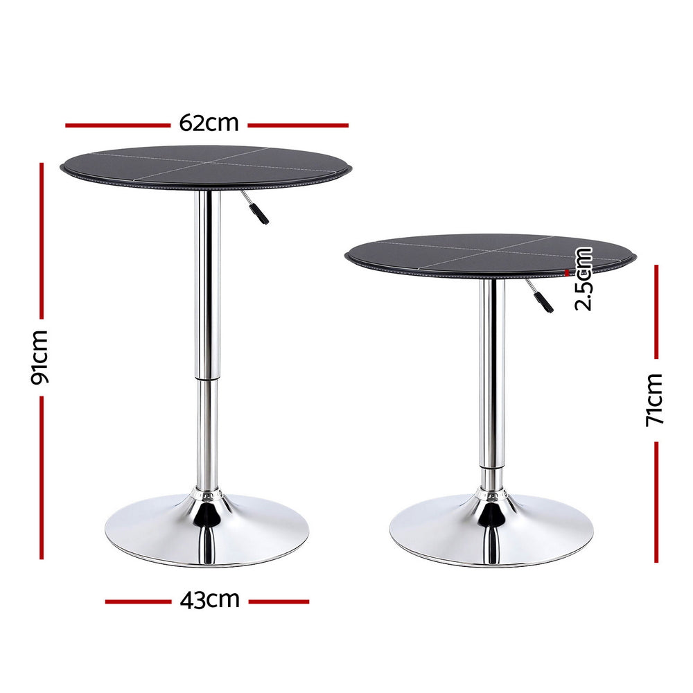 Artiss Bar Table Round Swivel Height Adjustable 62cm Modern PVC Leather Black-Furniture > Bar Stools &amp; Chairs > Table &amp; Bar Stools-PEROZ Accessories