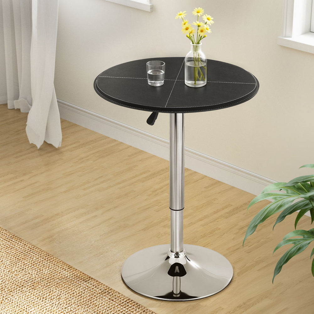 Artiss Bar Table Round Swivel Height Adjustable 62cm Modern PVC Leather Black-Furniture > Bar Stools &amp; Chairs > Table &amp; Bar Stools-PEROZ Accessories