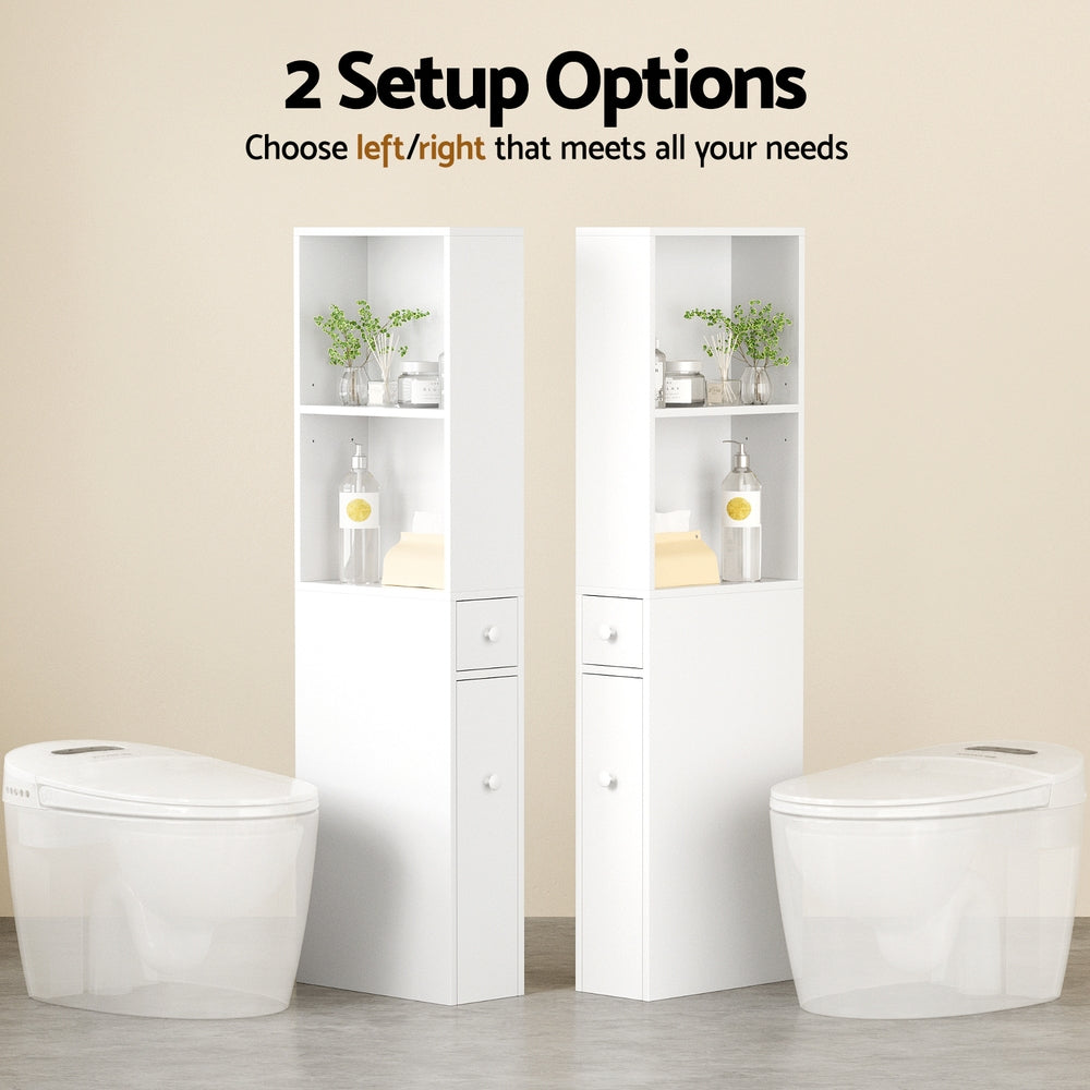 Artiss Bathroom Cabinet Storage Slim Organiser Drawer Toilet Corner 135cm White-Furniture > Bathroom > Bathroom Cabinets, Cupboards &amp; Storage-PEROZ Accessories