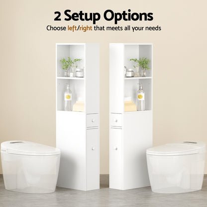 Artiss Bathroom Cabinet Storage Slim Organiser Drawer Toilet Corner 135cm White-Furniture > Bathroom > Bathroom Cabinets, Cupboards &amp; Storage-PEROZ Accessories