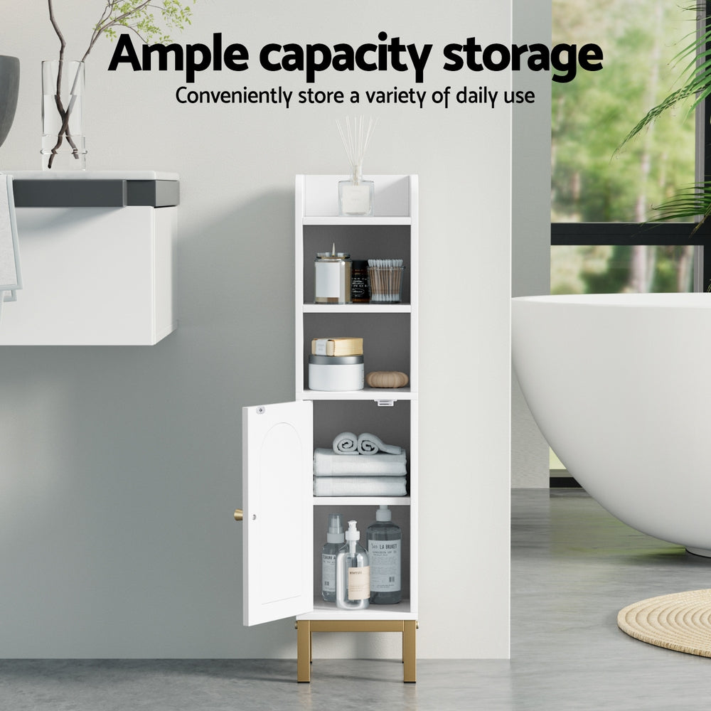 Artiss Bathroom Storage Cabinet Floor Organizer Toilet Corner Adjustable Shelf with Door White-Furniture > Bathroom > Bathroom Cabinets, Cupboards &amp; Storage-PEROZ Accessories
