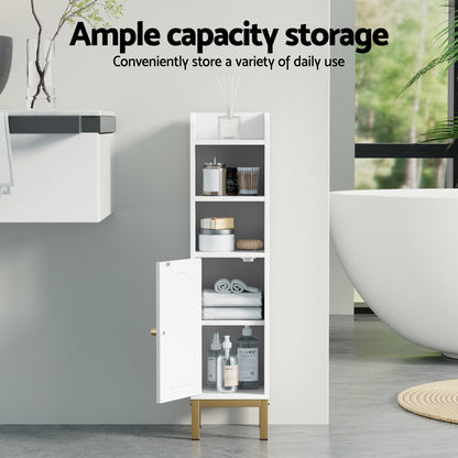 Artiss Bathroom Storage Cabinet Floor Organizer Toilet Corner Adjustable Shelf with Door White-Furniture > Bathroom > Bathroom Cabinets, Cupboards &amp; Storage-PEROZ Accessories