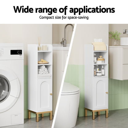 Artiss Bathroom Storage Cabinet Floor Organizer Toilet Corner Adjustable Shelf with Door White-Furniture > Bathroom > Bathroom Cabinets, Cupboards &amp; Storage-PEROZ Accessories