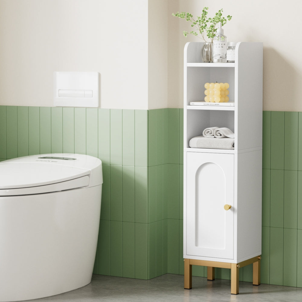 Artiss Bathroom Storage Cabinet Floor Organizer Toilet Corner Adjustable Shelf with Door White-Furniture > Bathroom > Bathroom Cabinets, Cupboards &amp; Storage-PEROZ Accessories