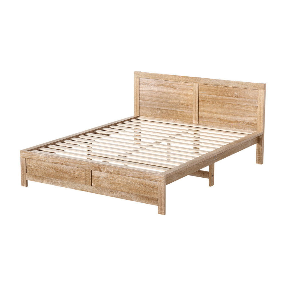 Artiss Bed Frame Double Size Wooden Acacia Wood OATMEAL-Furniture > Bedroom > Beds &amp; Bed Frames-PEROZ Accessories