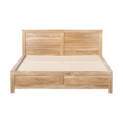 Artiss Bed Frame Double Size Wooden Acacia Wood OATMEAL-Furniture > Bedroom > Beds &amp; Bed Frames-PEROZ Accessories