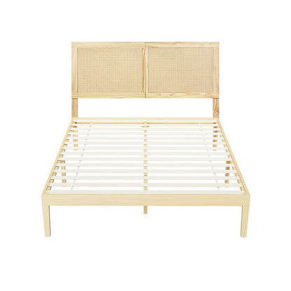Artiss Bed Frame Double Size with Rattan Headboard Wooden Bed Base BRUNO-Furniture > Bedroom > Beds &amp; Bed Frames-PEROZ Accessories