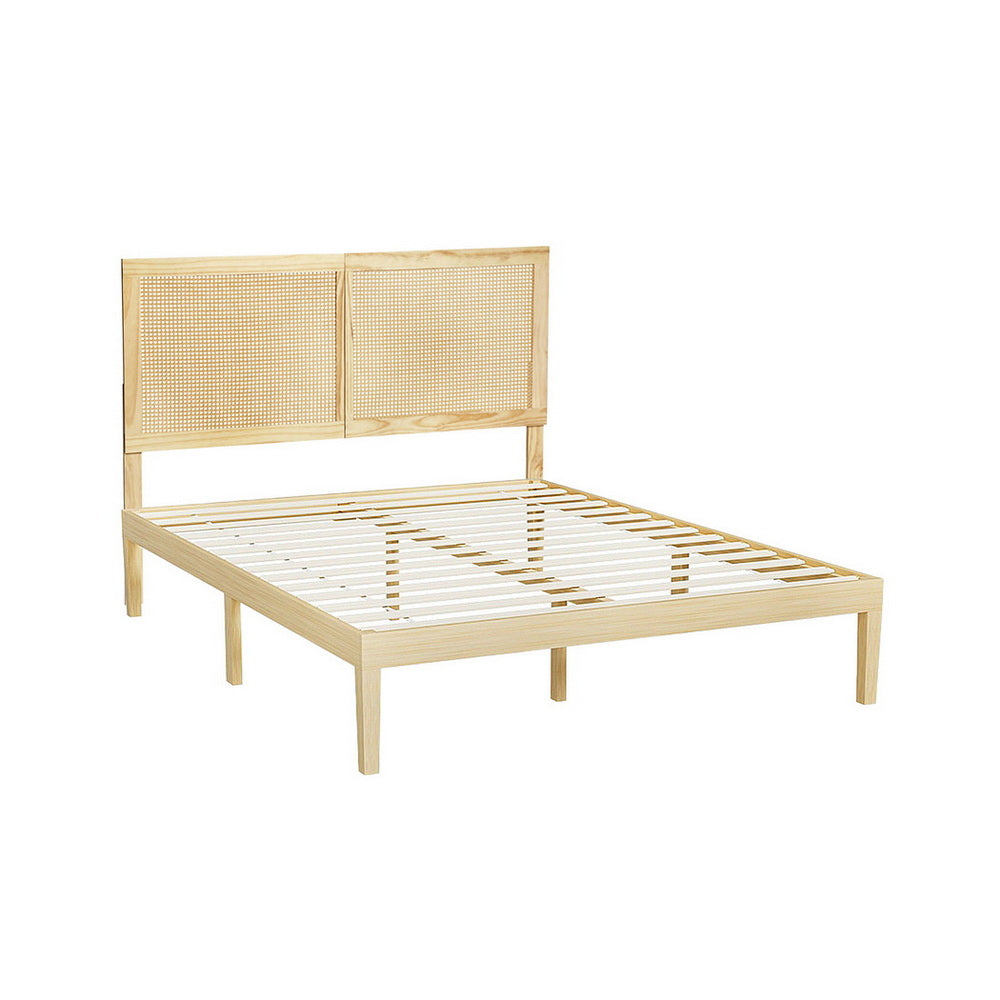 Artiss Bed Frame Double Size with Rattan Headboard Wooden Bed Base BRUNO-Furniture > Bedroom > Beds &amp; Bed Frames-PEROZ Accessories