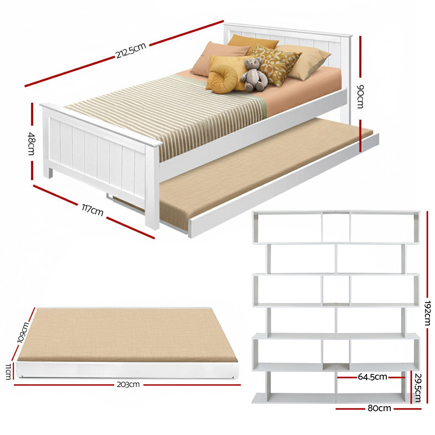 Artiss Bed Frame King Single and Bookshelf-Furniture > Bedroom > Beds &amp; Bed Frames-PEROZ Accessories