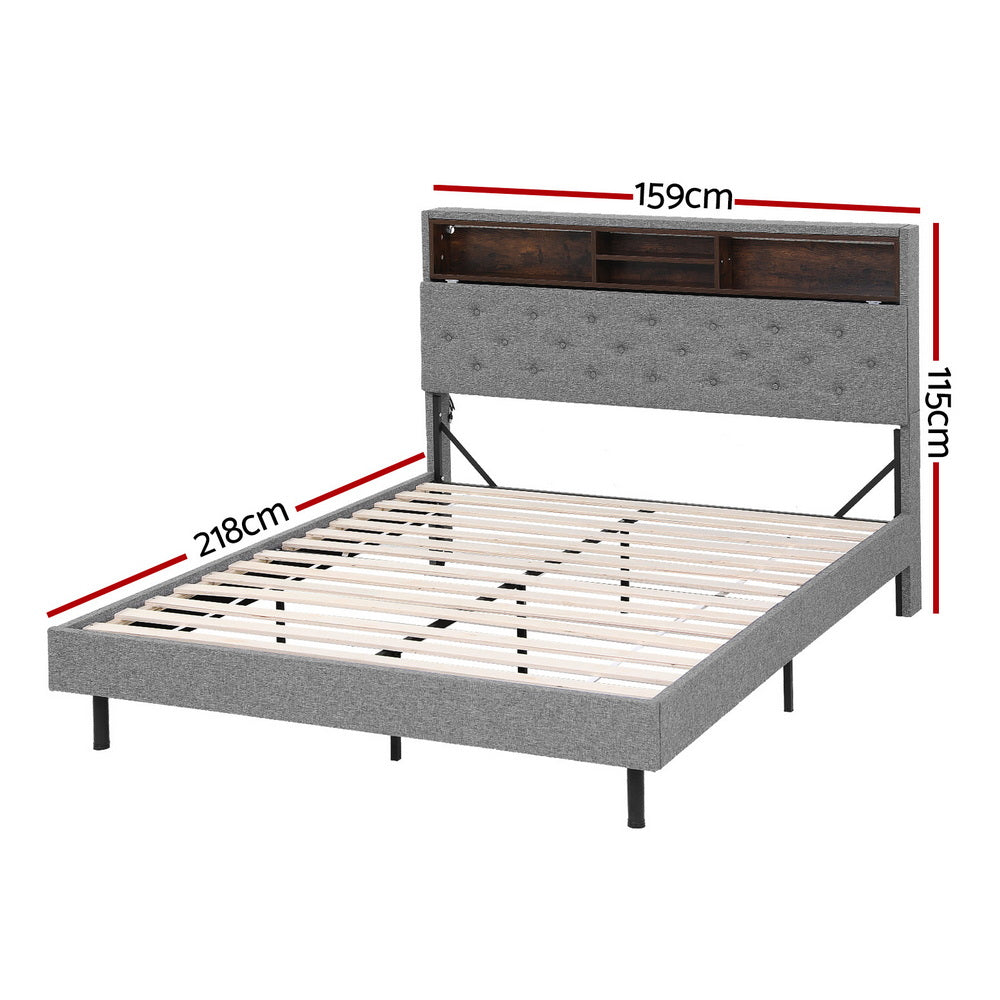 Artiss Bed Frame Queen Size LED Mattress Base Platform with Storage Shelf Hidden Storage Box Grey-Furniture > Bedroom > Beds &amp; Bed Frames-PEROZ Accessories