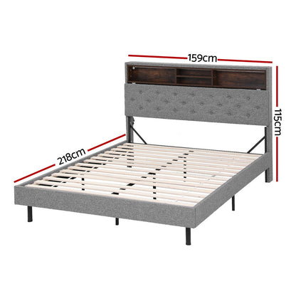 Artiss Bed Frame Queen Size LED Mattress Base Platform with Storage Shelf Hidden Storage Box Grey-Furniture > Bedroom > Beds &amp; Bed Frames-PEROZ Accessories