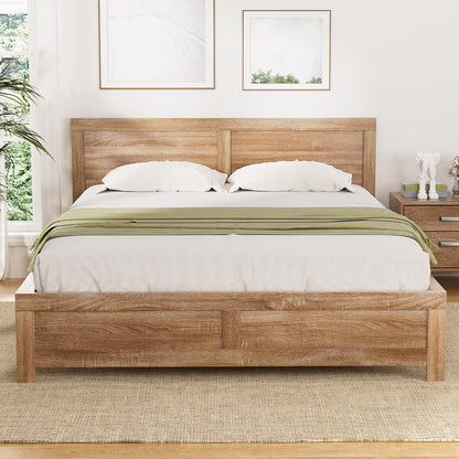 Artiss Bed Frame Queen Size Wooden Acacia Wood OATMEAL-Furniture > Bedroom > Beds &amp; Bed Frames-PEROZ Accessories