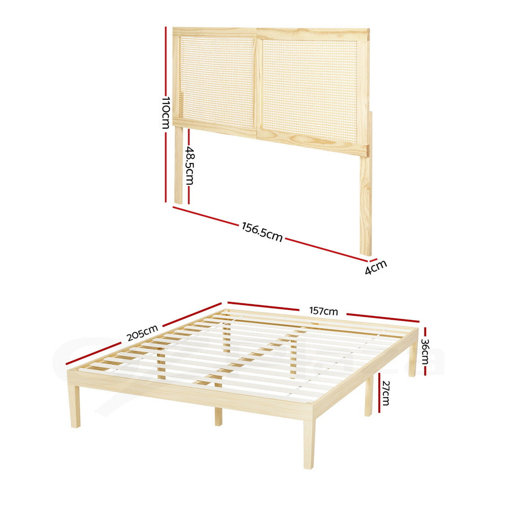 Artiss Bed Frame Queen Size with Rattan Headboard Wooden Bed Base BRUNO-Furniture > Bedroom > Beds &amp; Bed Frames-PEROZ Accessories