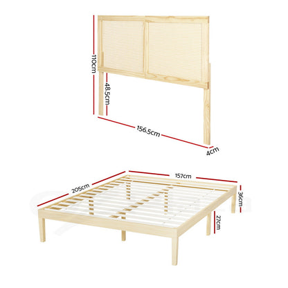 Artiss Bed Frame Queen Size with Rattan Headboard Wooden Bed Base BRUNO-Furniture > Bedroom > Beds &amp; Bed Frames-PEROZ Accessories