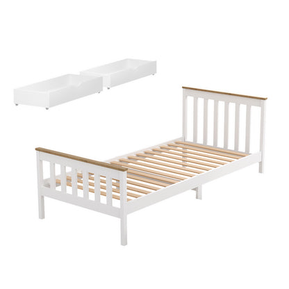 Artiss Bed Frame Single Size Wooden Platform with 2 Storage Drawers White PONY-Furniture > Bedroom > Beds &amp; Bed Frames-PEROZ Accessories