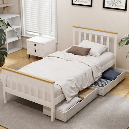 Artiss Bed Frame Single Size Wooden Platform with 2 Storage Drawers White PONY-Furniture > Bedroom > Beds &amp; Bed Frames-PEROZ Accessories