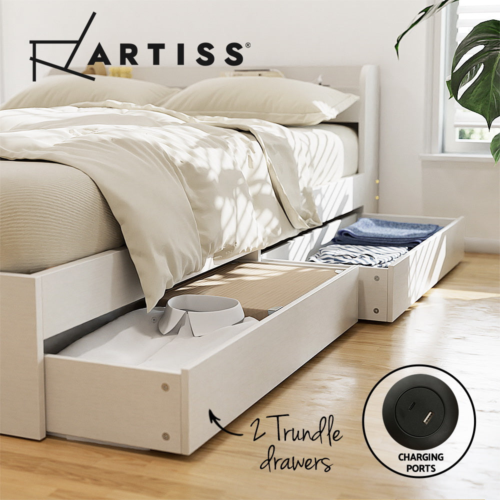 Artiss Bed Frame Single Size with Charging Ports and 2 Drawers AURA-Furniture > Bedroom > Beds &amp; Bed Frames-PEROZ Accessories
