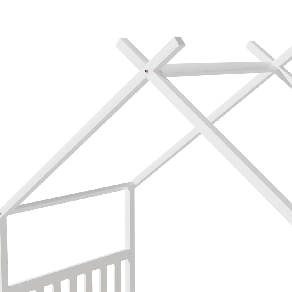 Artiss Bed Frame Wooden Base Kids Single Timber House Beds White-Furniture > Bedroom > Beds &amp; Bed Frames-PEROZ Accessories