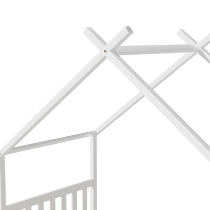 Artiss Bed Frame Wooden Base Kids Single Timber House Beds White-Furniture > Bedroom > Beds &amp; Bed Frames-PEROZ Accessories