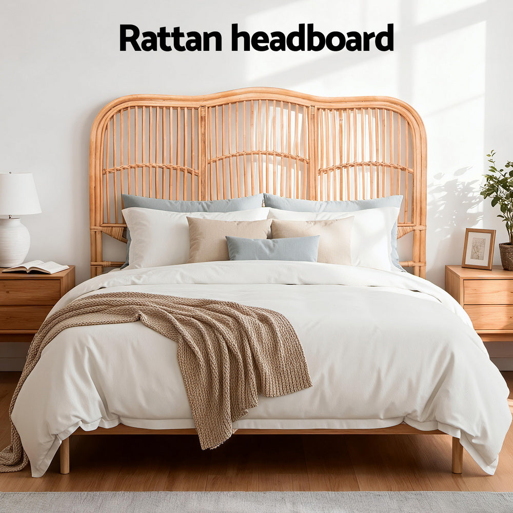 Artiss Bed Headboard Queen Bedhead Rattan - NERO Pine-Furniture > Bedroom > Headboards-PEROZ Accessories