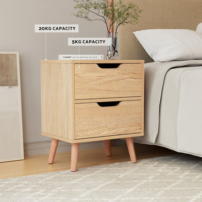 Artiss Bedside Table 2 Drawers Nightstand - BODEN Pine-Furniture > Bedroom > Bedside Tables-PEROZ Accessories