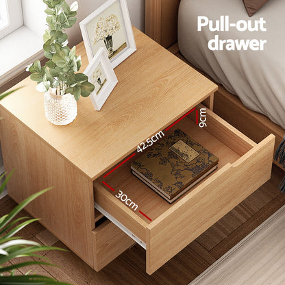 Artiss Bedside Table 2 Drawers Nightstand Pine-Furniture > Bedroom > Bedside Tables-PEROZ Accessories