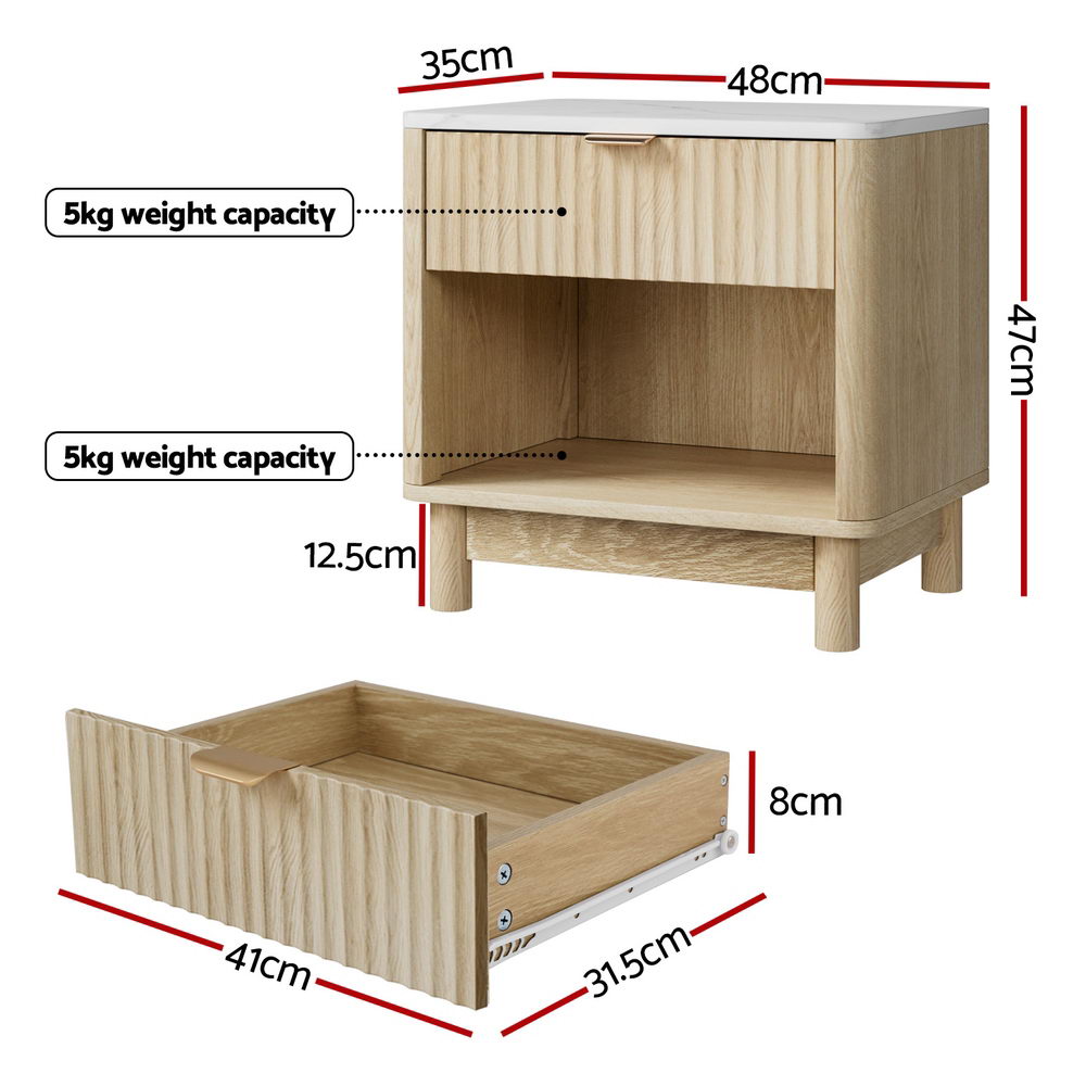 Artiss Bedside Table Nightstand 1 Drawer Shelves Pine-Furniture &gt; Bedroom &gt; Bedside Tables-PEROZ Accessories