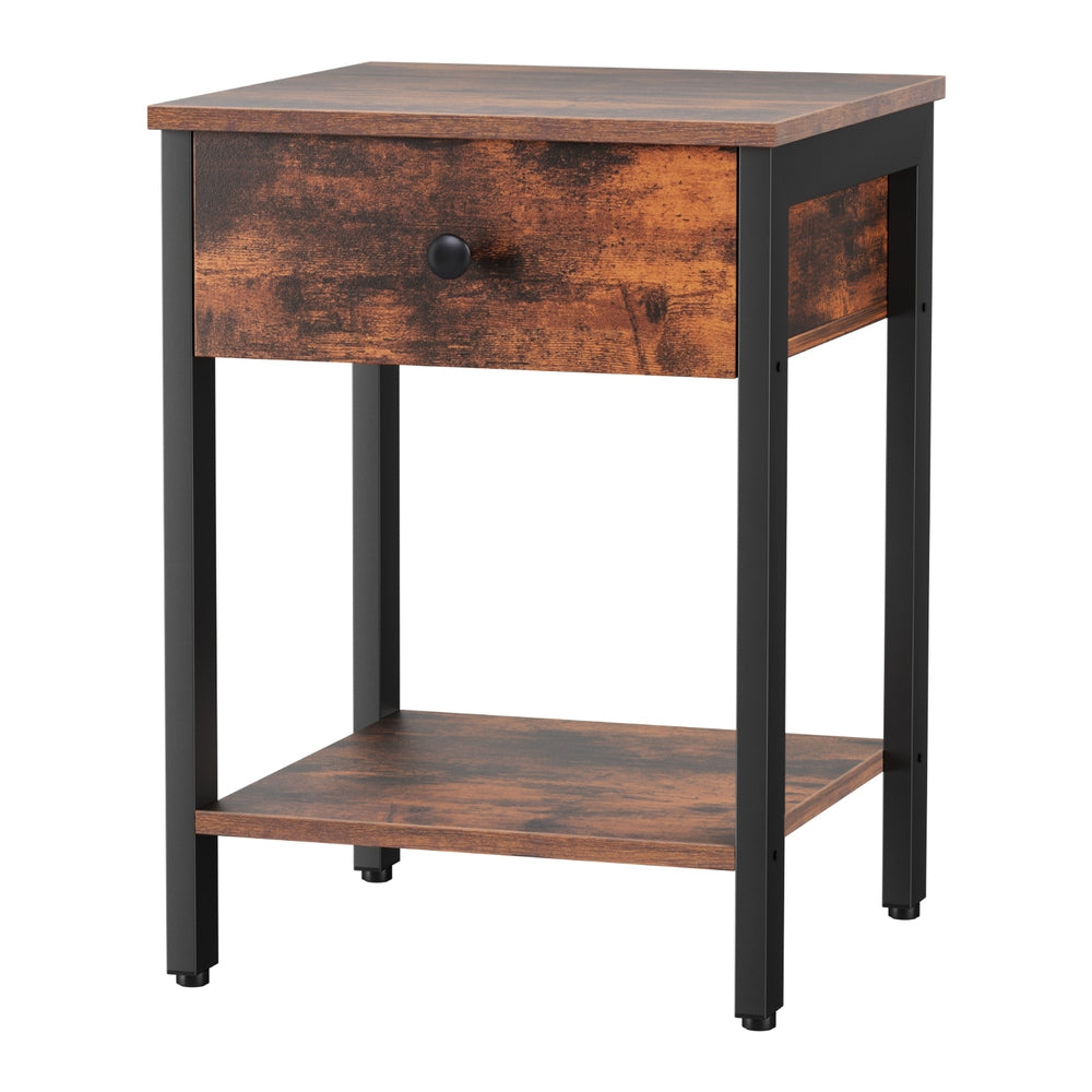 Artiss Bedside Table Nightstand 1 Drawer Shelves Walnut-Furniture &gt; Bedroom &gt; Bedside Tables-PEROZ Accessories
