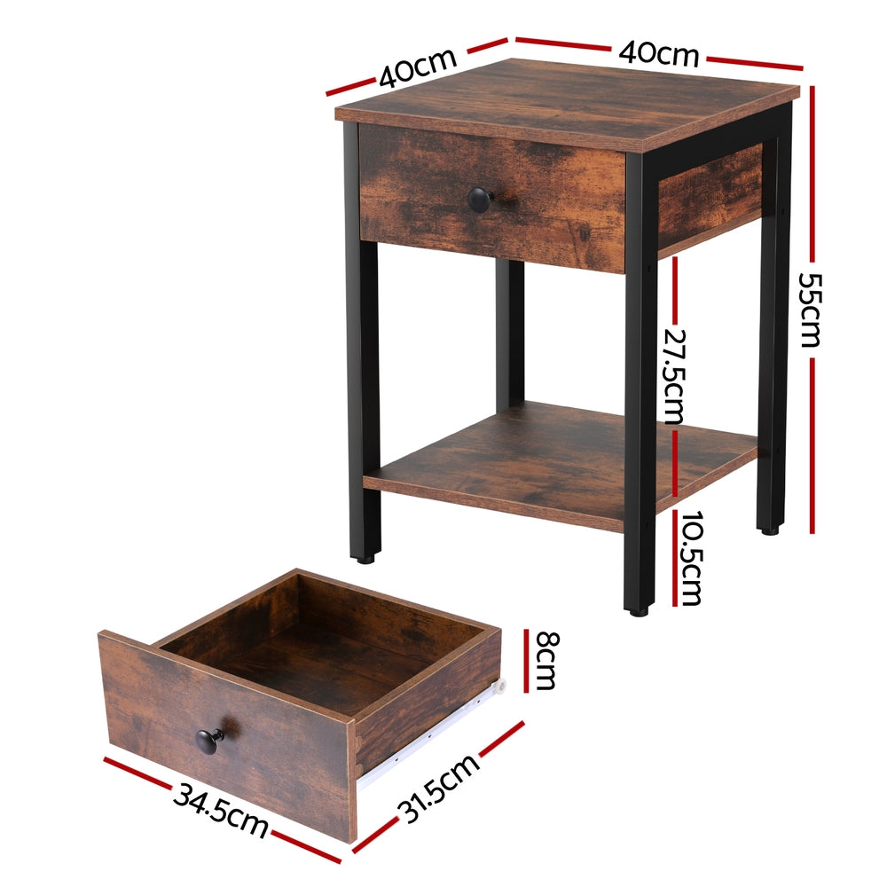 Artiss Bedside Table Nightstand 1 Drawer Shelves Walnut-Furniture &gt; Bedroom &gt; Bedside Tables-PEROZ Accessories