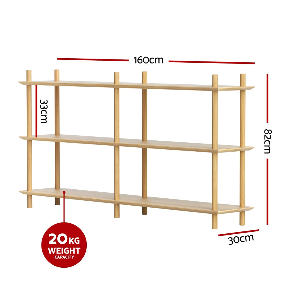 Artiss Bookshelf 3 Tiers Bookcase Display Shelves Wooden Storage Stand Rack Pine-Furniture > Living Room > Bookcases &amp; Shelves-PEROZ Accessories