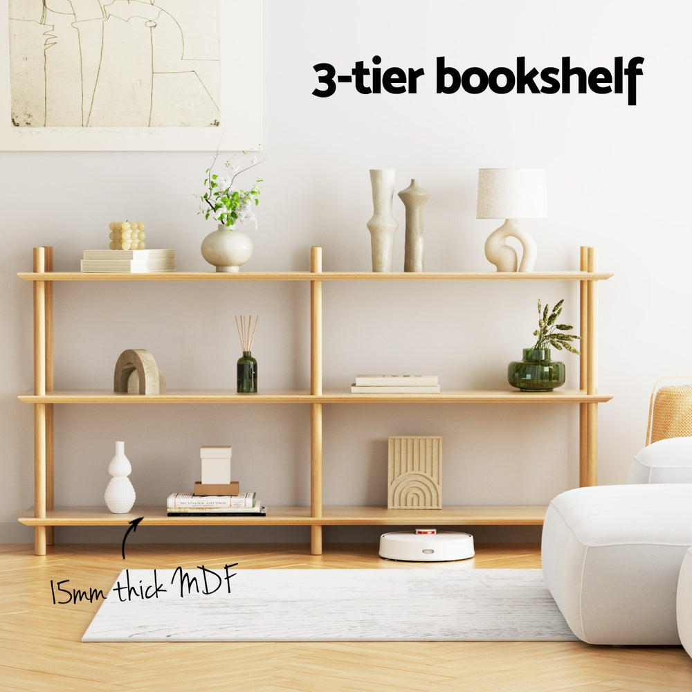 Artiss Bookshelf 3 Tiers Bookcase Display Shelves Wooden Storage Stand Rack Pine-Furniture > Living Room > Bookcases &amp; Shelves-PEROZ Accessories