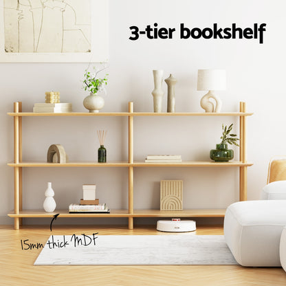 Artiss Bookshelf 3 Tiers Bookcase Display Shelves Wooden Storage Stand Rack Pine-Furniture > Living Room > Bookcases &amp; Shelves-PEROZ Accessories