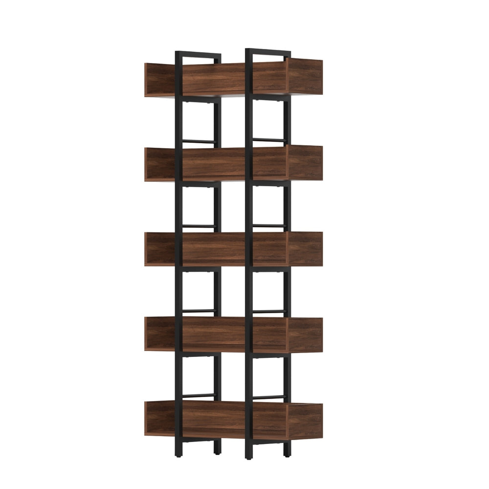 Artiss Bookshelf 5-Tier Bookcase Display Shelves Metal Storage Stand Rack Walnut-Furniture > Living Room > Bookcases &amp; Shelves-PEROZ Accessories