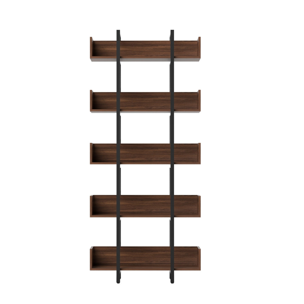 Artiss Bookshelf 5-Tier Bookcase Display Shelves Metal Storage Stand Rack Walnut-Furniture > Living Room > Bookcases &amp; Shelves-PEROZ Accessories