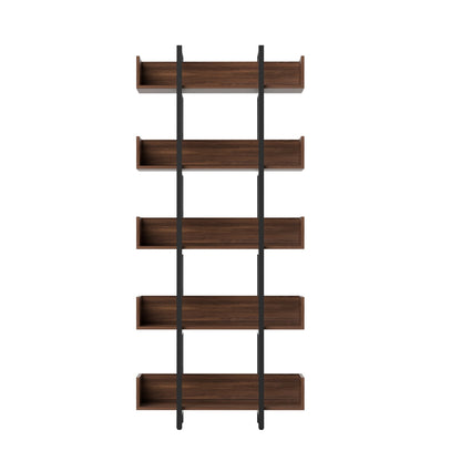 Artiss Bookshelf 5-Tier Bookcase Display Shelves Metal Storage Stand Rack Walnut-Furniture > Living Room > Bookcases &amp; Shelves-PEROZ Accessories
