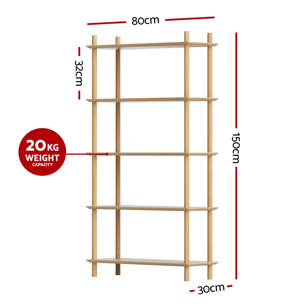 Artiss Bookshelf 5 Tiers Bookcase Display Shelves Wooden Storage Stand Rack Pine-Furniture > Living Room > Bookcases &amp; Shelves-PEROZ Accessories